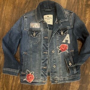Abercrombie kids denim embroidered patch jacket girls size 7/8